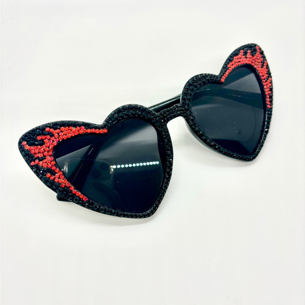 Heart-Shaped Sunglasses with Red and Black Accents